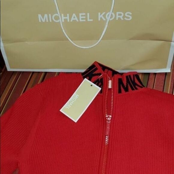 Michael Kors Logo Ribbed Mock MK neck zip size M - Picture 3 of 7